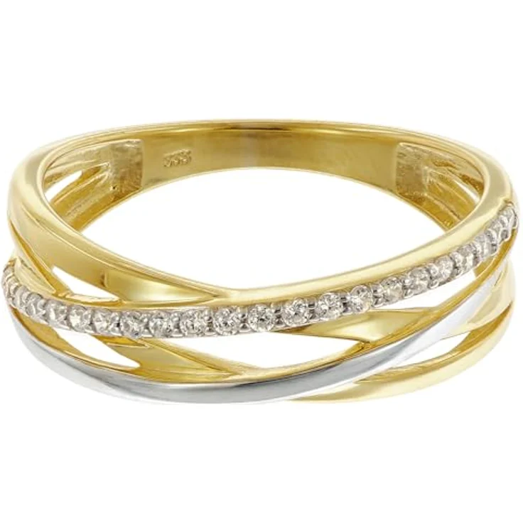 trendor Damenring Gold 333/8K Bicolor, mit Zirkonias, 6 mm, Ringgröße 54/17,2, ideal als Geschenk – Bild 2