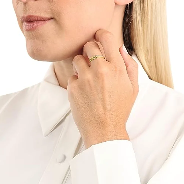 Amor Ring Damen, zweireihiger Goldring mit Zirkonia synth., Weiß, 375 Gold, in Schmuck Geschenk Box – Bild 2