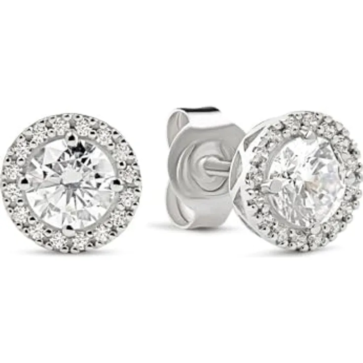 FAVS Damen-Ohrstecker 375er Weißgold mit 2 Zirkonia, elegantes Design, One Size