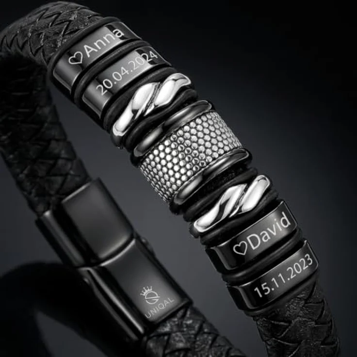Q UNIQAL STORE GERMANY UNIQAL | Personalisierbares Lederarmband mit Gravur "SHAPE", Magnetverschluss, handgemacht in Deutschland, 19 cm, Unisex, Echtes Rindsleder – Bild 3