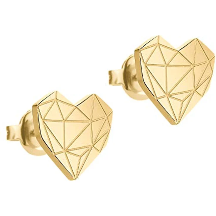 Liebeskind Ohrstecker LJ-0308-E-11, Herz-Motiv aus goldenem Edelstahl mit IP-Goldbeschichtung, 1,1 cm – Bild 1