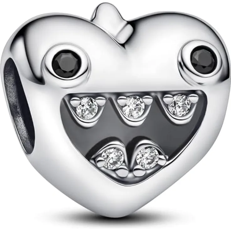 PANDORA Moments Mamas Kleine Monster Herz-Charm, Sterling Silber mit Zirkonia, kompatibel mit Moments Armbändern, 793768C01