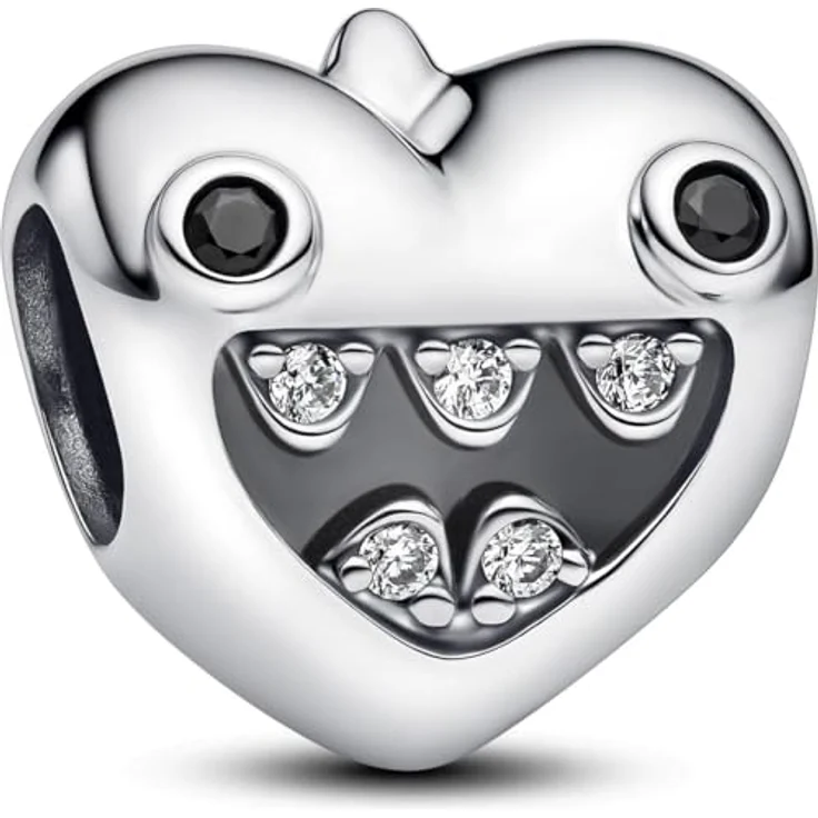 PANDORA Moments Mamas Kleine Monster Herz-Charm, Sterling Silber mit Zirkonia, kompatibel mit Moments Armbändern, 793768C01 – Bild 1