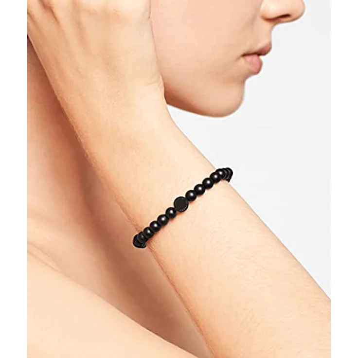 LIEBESKIND Berlin Black Onyx-Beadsarmband, Zugarmband aus Edelstahl plattiert, 17 cm, schwarz – Bild 2