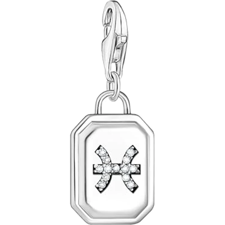 THOMAS SABO Charm-Anhänger Sternzeichen Fische, 925er Sterlingsilber geschwärzt mit Steinen, passend für Charm Armbänder und Ketten – Bild 1