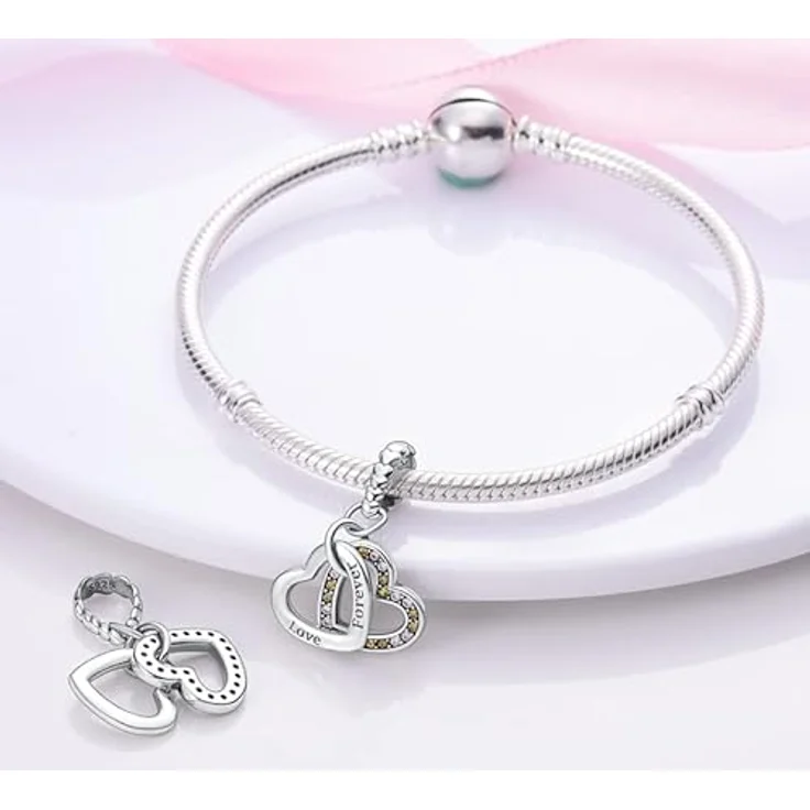 TINSLO Charm Anhänger Damen, 925 Sterling Silber mit Zirkonia-Steinen, kompatibel mit Pandora Armbändern und Halsketten, für Frauen und Mädchen B11 – Bild 3