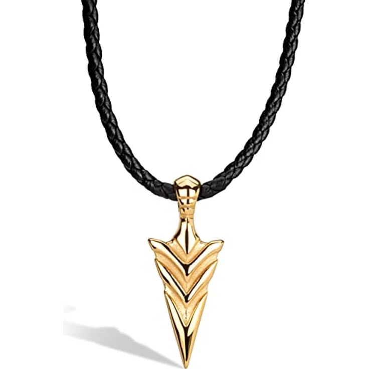 SERASAR Lederkette Herren, 50 cm goldene Halskette aus Echtleder mit Edelstahl-Anhänger, Schmuckschatulle als Geschenk – Bild 1