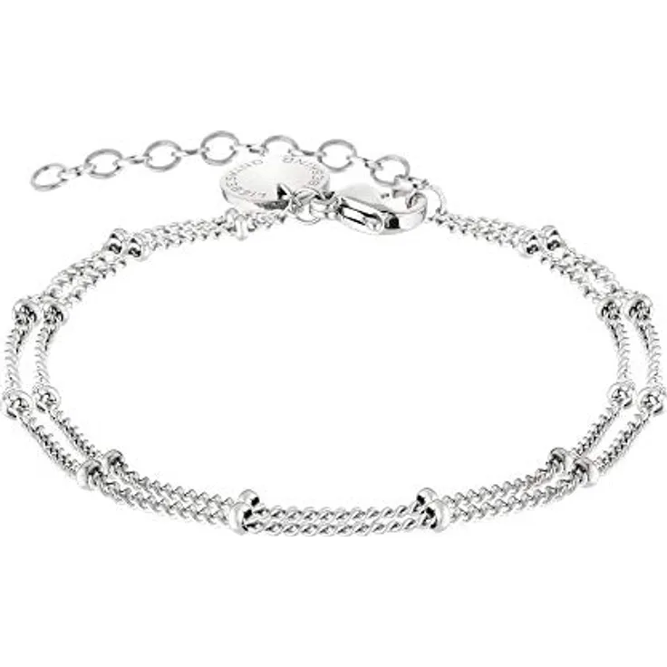 LIEBESKIND Berlin doppelreihiges Armband LJ-0585-B-20, Edelstahl mit Logoanhänger, silberfarben, 17+3 cm