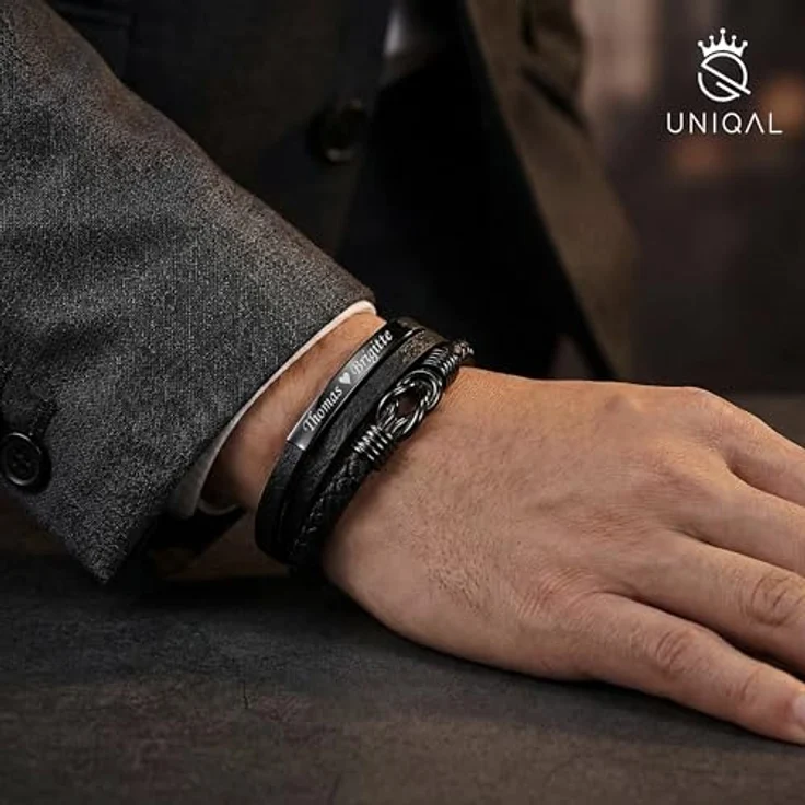 Q UNIQAL STORE GERMANY UNIQAL Lederarmband mit Gravur "SHAPE", personalisierbar, Magnetverschluss, handgemacht in Deutschland, 19 cm, Unisex – Bild 5