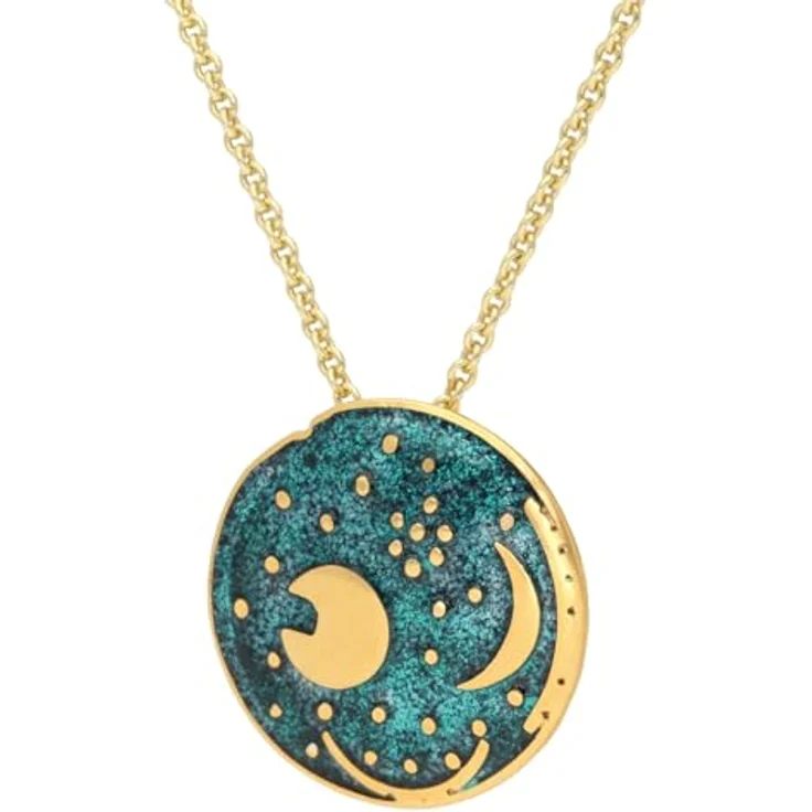 trendor Damenkette mit Himmelsscheibe von Nebra, 925 Sterlingsilber Grün/Gold ⌀ 20 mm, 45 cm Rundanker-Halskette, modisches Schmuckstück für Frauen – Bild 1