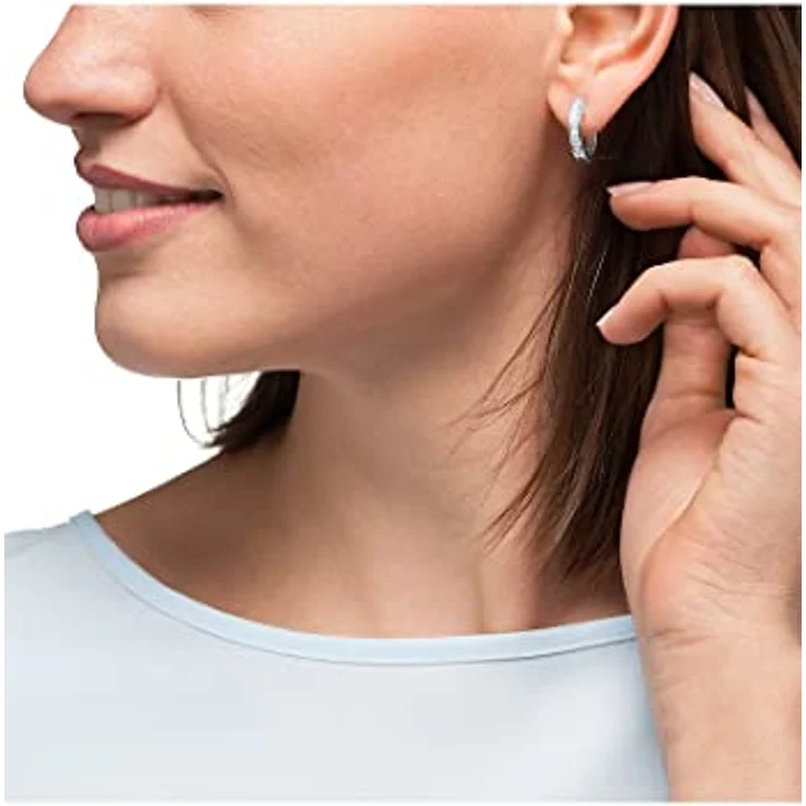 JETTE Damen-Creolen aus 925er Silber, rhodiniert, mit 18 Zirkonia, Durchmesser 12 mm, One Size – Bild 4