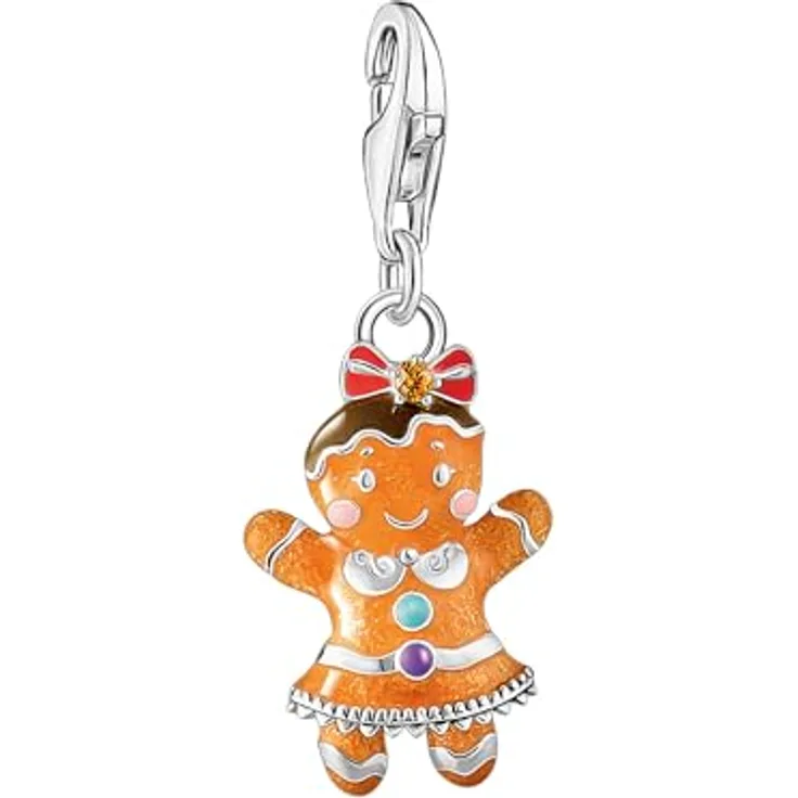 THOMAS SABO Damen Charm Lebkuchen-Mädchen, Recyceltes 925 Silber, Geschwärzt mit Kaltemail, 2200-691-7