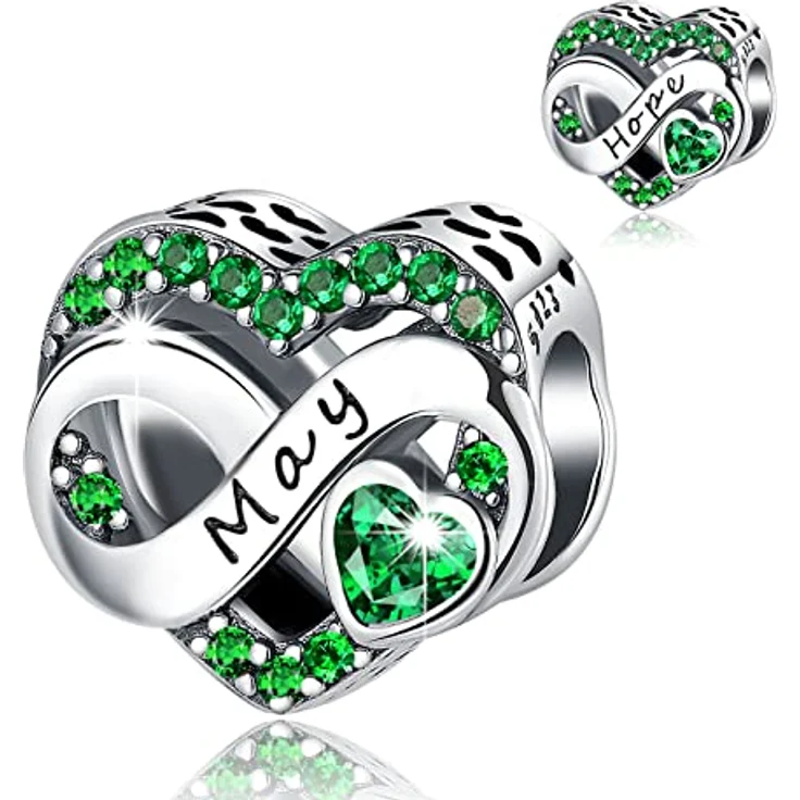 BIZK Damen Unendlichkeit Geburtsstein Charm Anhänger, 925 Sterling Silber mit grünem Zirkon, für Armband und Halskette, Geburtstagsgeschenk für Frauen (Mai) – Bild 1
