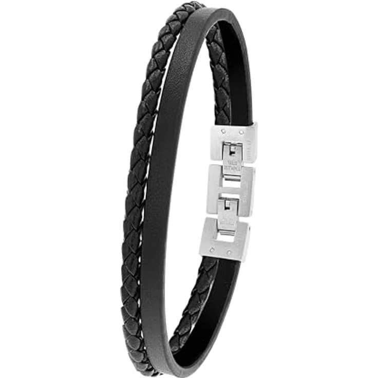 s.Oliver Herren Armband Edelstahl Leder, Schwarz, 20-21,5 cm, in Schmuck Geschenk Box, 2027411 – Bild 1