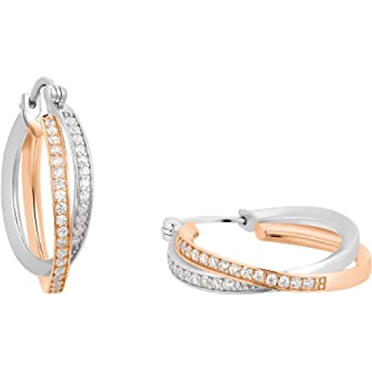 Amor Creolen 925 Sterling Silber Damen Ohrschmuck, Bicolor, mit Zirkonia synth., 2,5 cm, in Geschenk Box, 2022047 – Bild 1