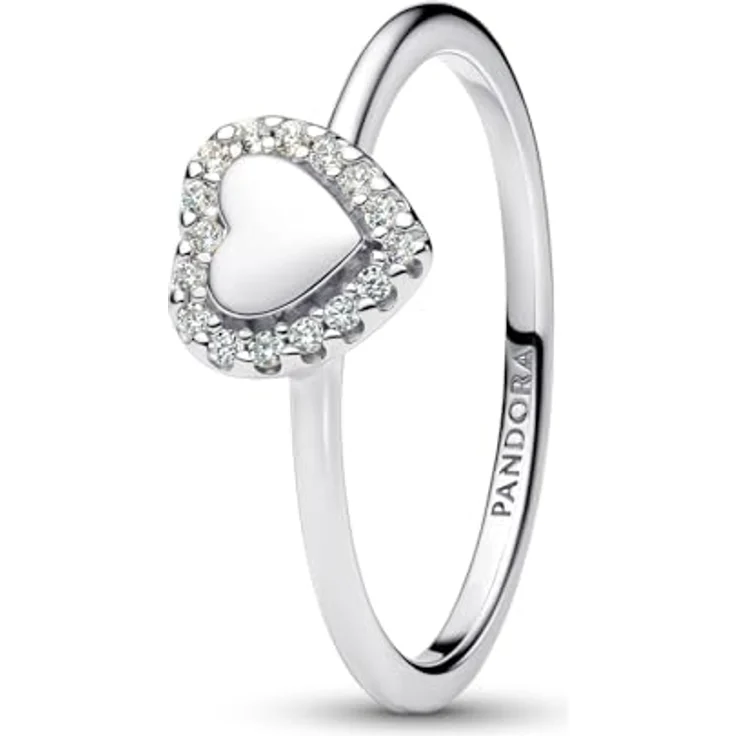 PANDORA Timeless Gravierbarer Herz Strahlenkranz Ring aus Sterling Silber mit Zirkonia, Größe: 56, personalisierbar