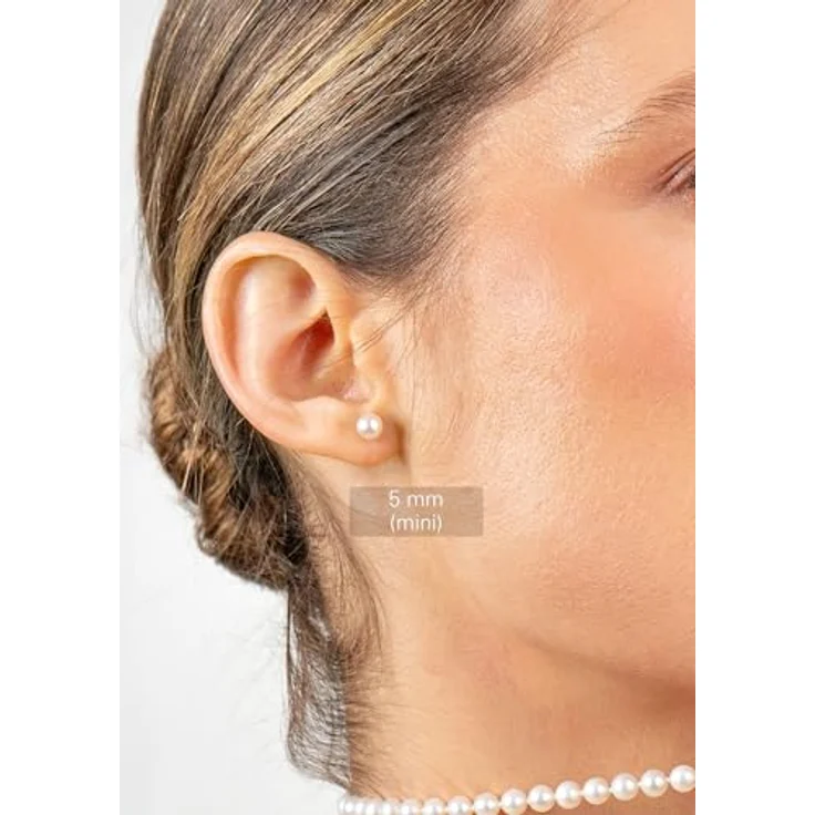 SECRET & YOU Perlenohrringe Damen, Süßwasser Zuchtperlen Knopfperle, Ohrstecker 925 Sterling Silber, 10 Größen von 4 mm bis 13 mm – Bild 2