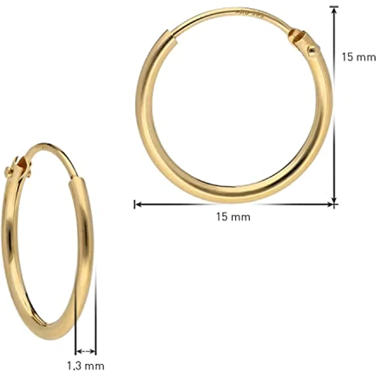 trendor 15171 Damen-Ohrringe Creolen aus 14K Gold 585, Ø 15 mm, Breite 1,3 mm mit Klappbügel, inklusive Mikrofaser-Pflegetuch – Bild 5