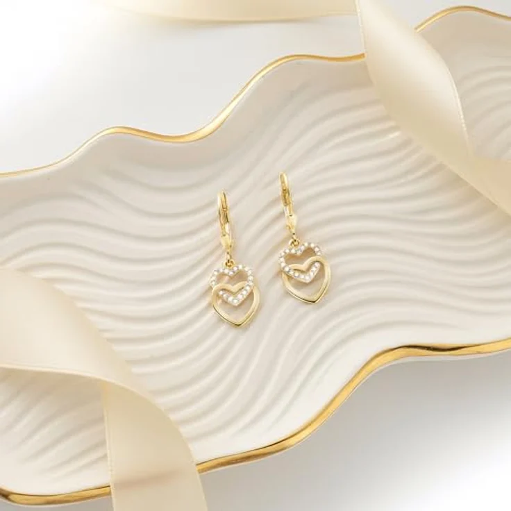 SOFIA MILANI Damen Ohrringe E2546, 925 Silber vergoldet mit Zirkonia Steinen, Herz Ohrhänger - elegante Schmuckstücke in Geschenkbox – Bild 5