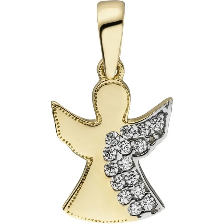 JOB Kettenanhänger Engel Schutzengel, 333 Gelbgold mit 15 Zirkonia, 13,2 mm hoch