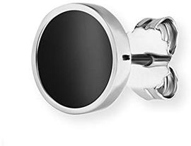 caÏ Herren Single-Ohrstecker 925/- Sterling Silber, glänzend, Onyx weiß 0,200ct, 0,9cm