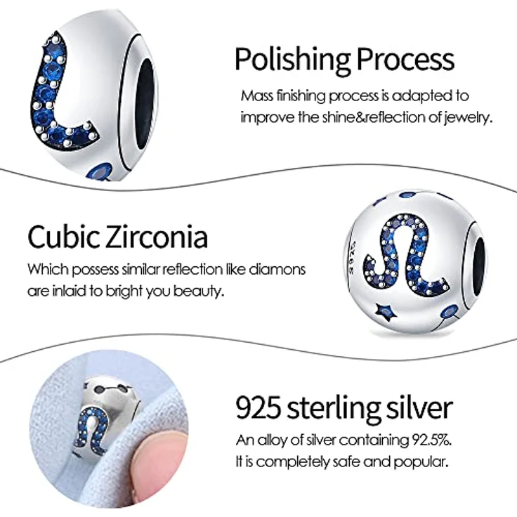Pandach Damen Charm Anhänger Sternzeichen, 925 Sterling Silber mit Zirkonia, 12 Charms Beads für Pandora Armband und Halskette, geeignet für Frauen und Mädchen – Bild 3
