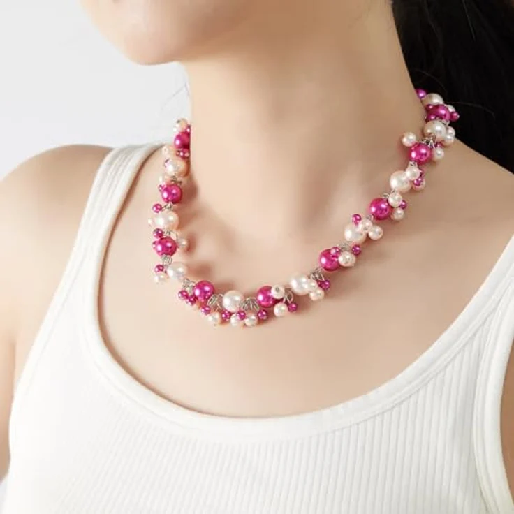 Bulinlin Perlen Kette Damen, Hot Pink Perlen Statement Choker Halskette, Boho Modeschmuck für Frauen, Handgefertigte Qualitätsperlen, Perfektes Geschenk zum Geburtstag – Bild 5