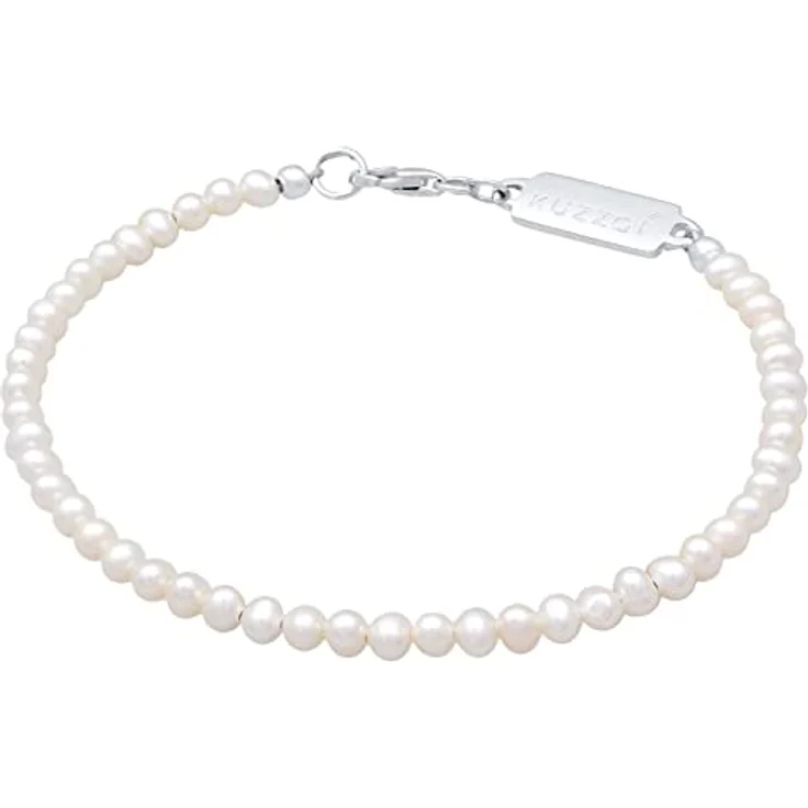 Kuzzoi Buddha Herren Armband mit ovalen Süßwasserperlen (3 mm) in Weiß, 925 Sterling Silber, Unisex Schmuck, Länge 19-23 cm – Bild 1