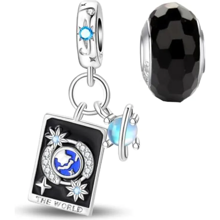HappyStar 925 Sterling Silber Rose Blume Charme mit Tarot Karte, Bead Charm für Pandora Armbänder, inklusive kostenlose Abstandsperle und Geschenktasche
