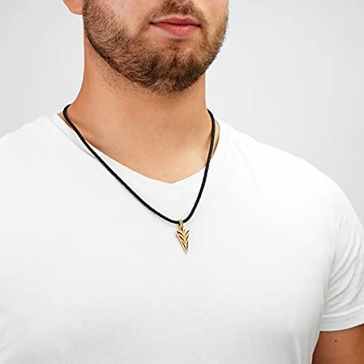 SERASAR Lederkette Herren, 50 cm goldene Halskette aus Echtleder mit Edelstahl-Anhänger, Schmuckschatulle als Geschenk – Bild 3