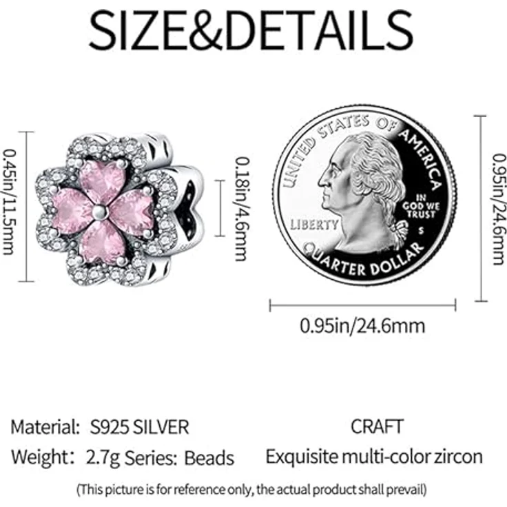 TINSLO Charm Anhänger Damen 925 Sterling Silber, Zirkonia-Steine für Armband und Halskette, passend für Pandora und europäische Armbänder, B11 – Bild 5