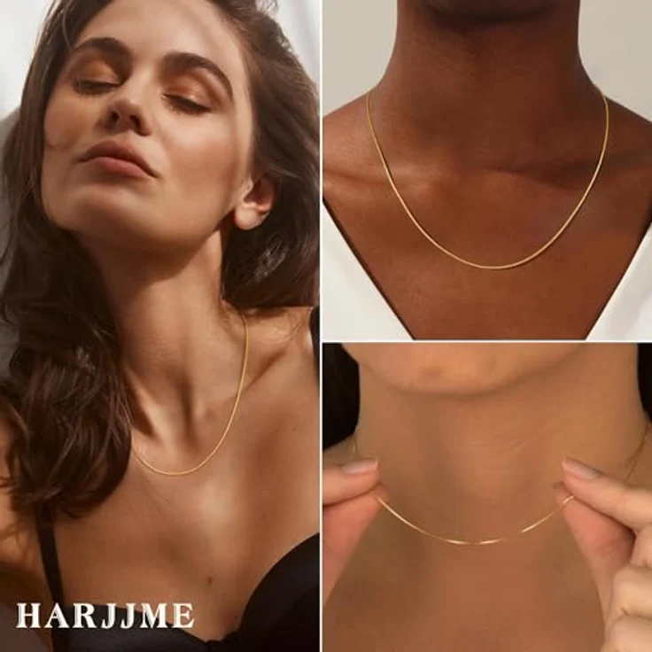 HARJJME Sterlingsilber Kette Damen 925, 1mm dünne Venezianierkette gold/silber, 18 Karat vergoldet, wasserfest, hypoallergen, 40/45/50/55 cm Längen wählbar – Bild 4