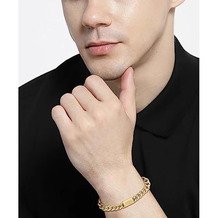 BOSS Jewelry Gliederarmband Herren Kollektion CHAIN FOR HIM, Panzerarmband aus Edelstahl mit gelbgoldener IP-Beschichtung, 19 cm, magnetischer Verschluss – Bild 3