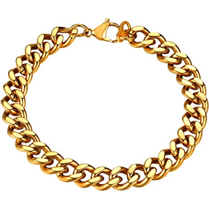 FindChic Gold Panzerkette Armband Herren, Edelstahl Gliederarmband 9mm breit, 19cm lang, robust und stilvoll für Hip Hop und Streetwear – Bild 1
