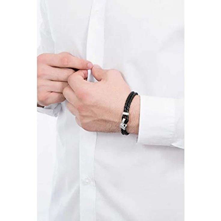 Diesel Armband Stackables, schwarzes Lederarmband mit Edelstahlakzent, L 18,5 cm, glänzend, DX1247040 – Bild 4