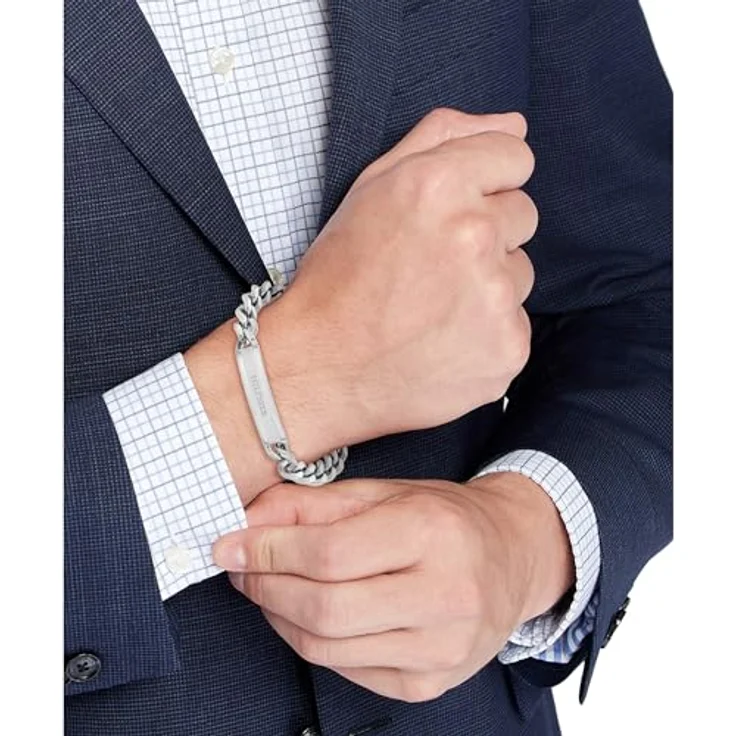 Tommy Hilfiger Jewelry Herren Gliederarmband aus Edelstahl mit gravierter Plakette und Karabinerverschluss, 190 mm – Bild 3