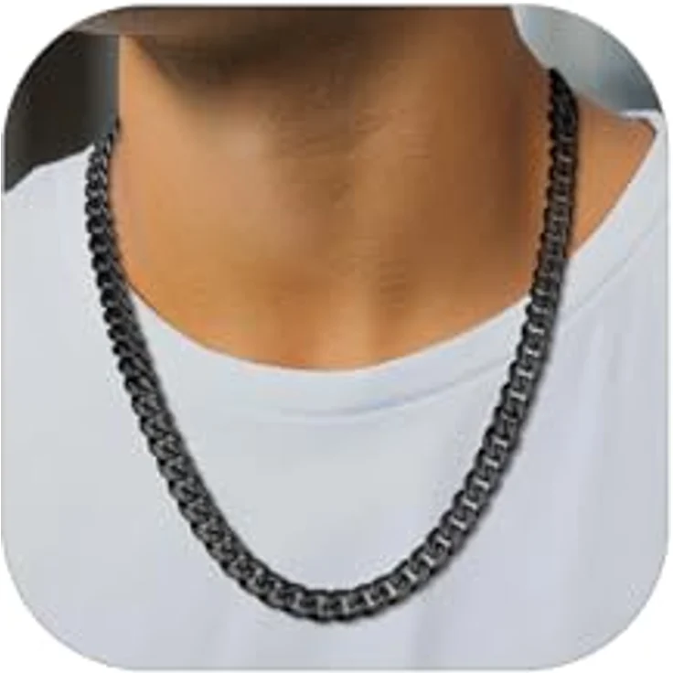 PROSTEEL Herren Hip-Hop Street Style Halskette, 10mm breite massive Panzerkette aus 316L Edelstahl, 55cm/22 Zoll, schwarz, korrosionsbeständig – Bild 1