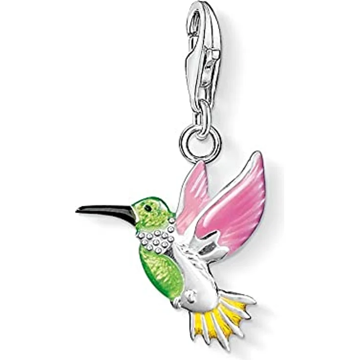 THOMAS SABO 0655-007-7 Kolibri Charm Anhänger aus 925er Sterlingsilber, emailliert in grün/pink/gelb mit Karabinerhaken – Bild 1
