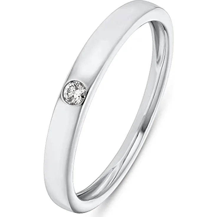 CHRIST Damen-Damenring aus 375er Weißgold mit 1 Diamant, Breite 0,25 cm, Stärke 1,8 mm