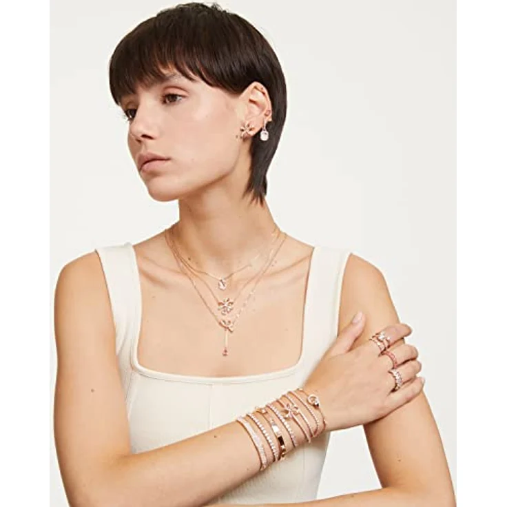 Swarovski Matrix Tennis, Rosé Vergoldetes Armkettchen mit Klaren Swarovski Kristallen – Bild 5