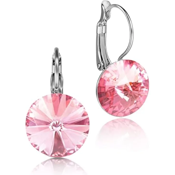 Trachtenland LUISIA Ohrringe Rivoli, 14 mm Premium Kristalle in Light Rosé, hautfreundliche Metallfassung, Bügelverschluss, inkl. Schmuckbox