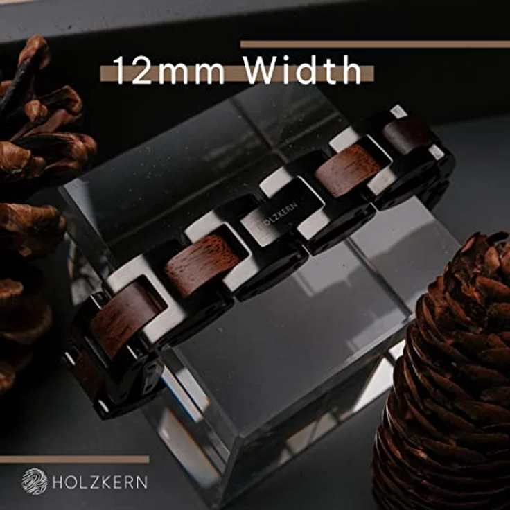 HOLZKERN Herren-Armband Acoustic Walnuss, Edelstahl 316L mit Antik-Silber-Finish, 12 mm breit, 19,5 cm lang, individuell kürzbar – Bild 4