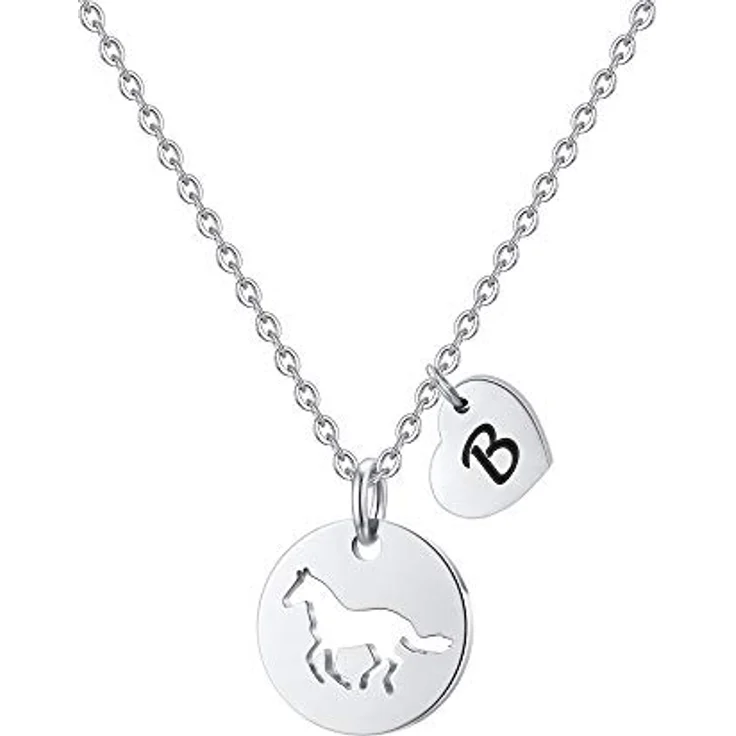 TINGN Pferde Kette Mädchen, Edelstahl Halskette mit Herz Buchstaben Anhänger "B", 16 Zoll mit Verlängerung, personalisierbares Geschenk für 8-Jährige – Bild 1