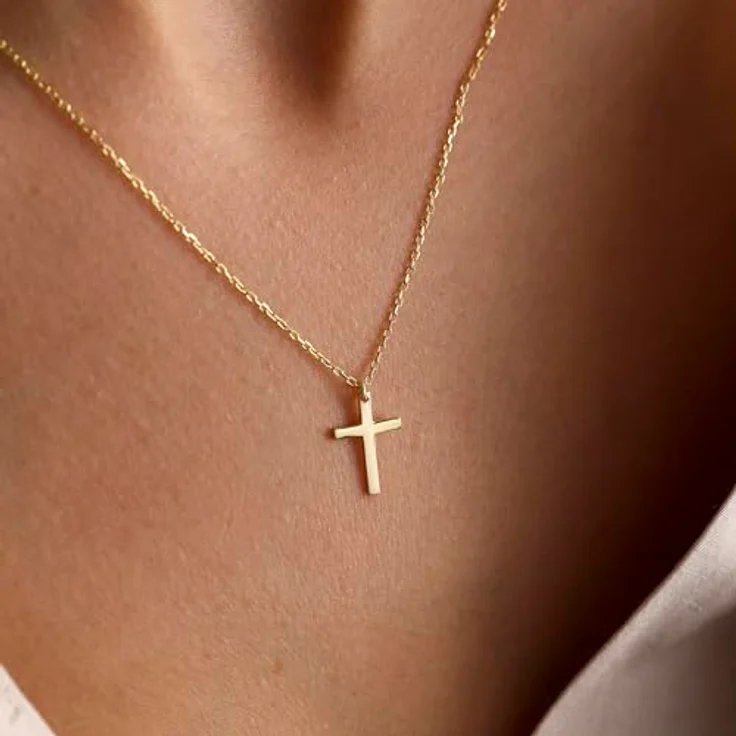 TINGN Kreuzkette - 14K Vergoldete Gold Kette mit Kreuzanhänger, hypoallergen, 45 cm + 6 cm verstellbar, für Damen und Teenager – Bild 2