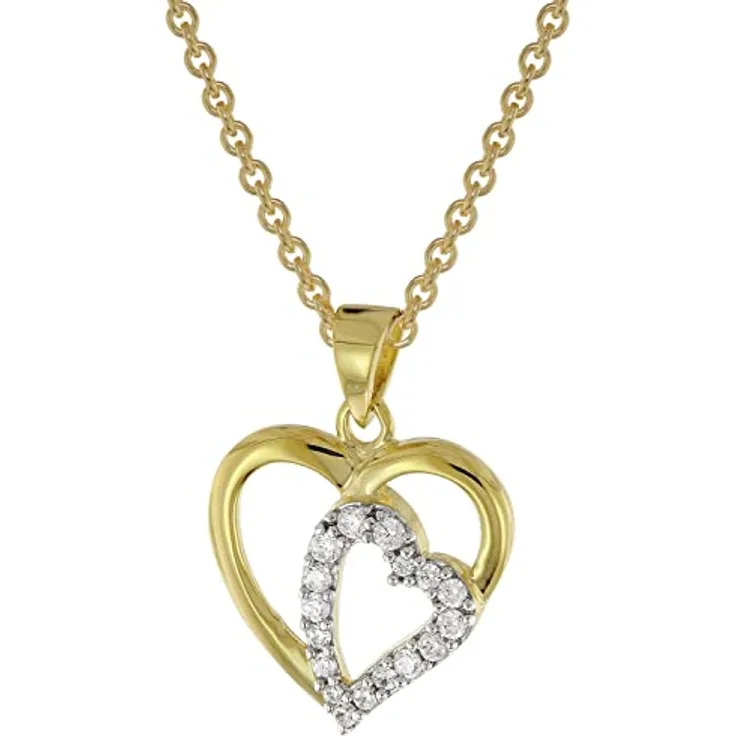 trendor Herz-Anhänger mit Zirkonia, Gold 585, goldplattierte Kette 40 cm, Damen-Halskette