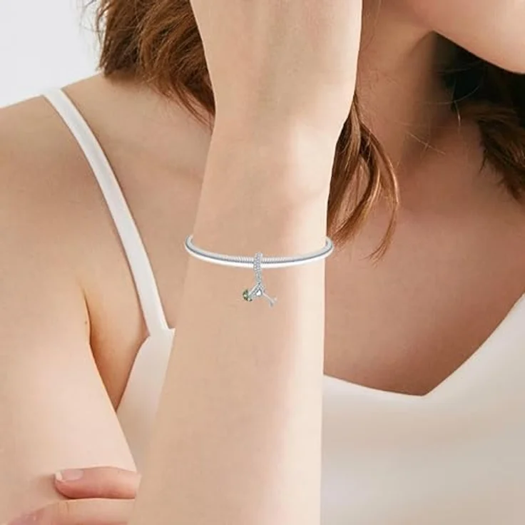 BIZK Sektglas & Zitronenscheibe Charm-Anhänger, 925 Sterling Silber Bead Pendant für Europäische Armbänder und Halsketten, mit Samtbeutel Geschenkverpackung – Bild 2