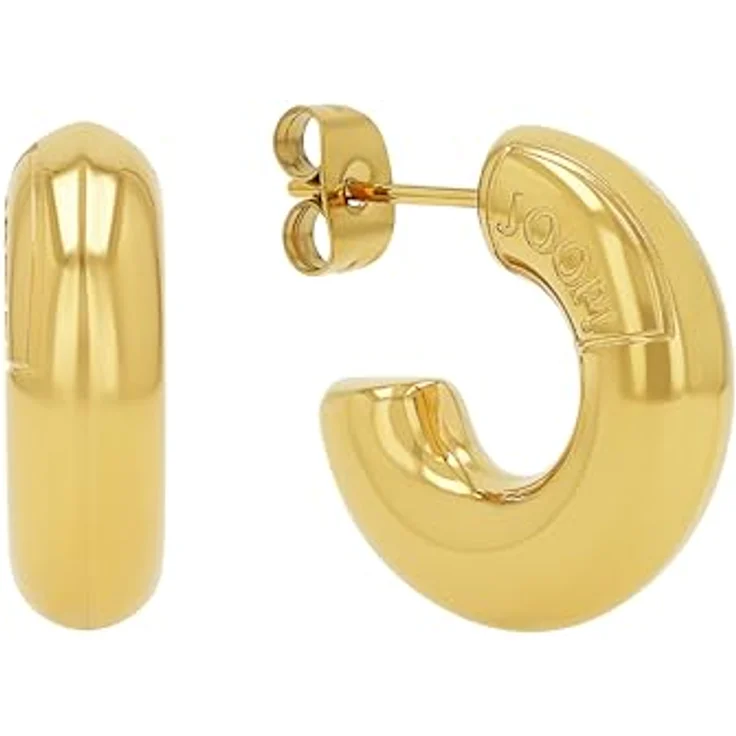 JOOP! Creolen Damen Ohrschmuck aus Edelstahl mit IP-Goldveredelung, 19 mm Durchmesser, Steckverschluss, gold, in Schmuck Geschenk Box, 2039843 – Bild 1