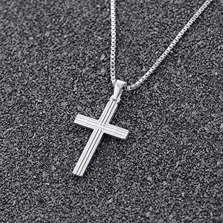 trendor Kreuz-Halskette aus 925 Silber mit Anhänger, 50 cm, modisches Geschenk für Herren, zeitloser Herrenschmuck – Bild 2