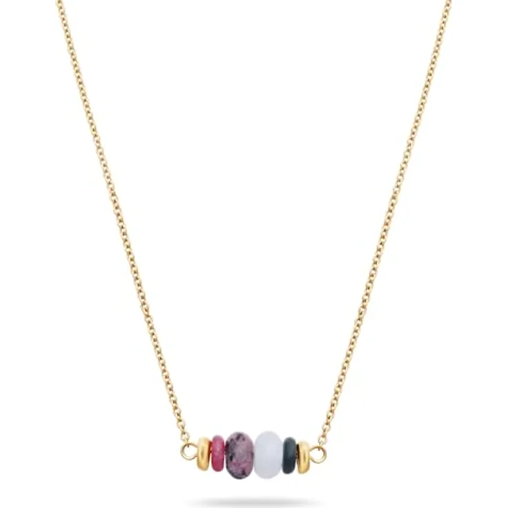 Tamaris Necklace - Kette mit bunten Natursteinen aus Edelstahl, IP Gold, verstellbar bis 45 cm, wasserfest & hautfreundlich