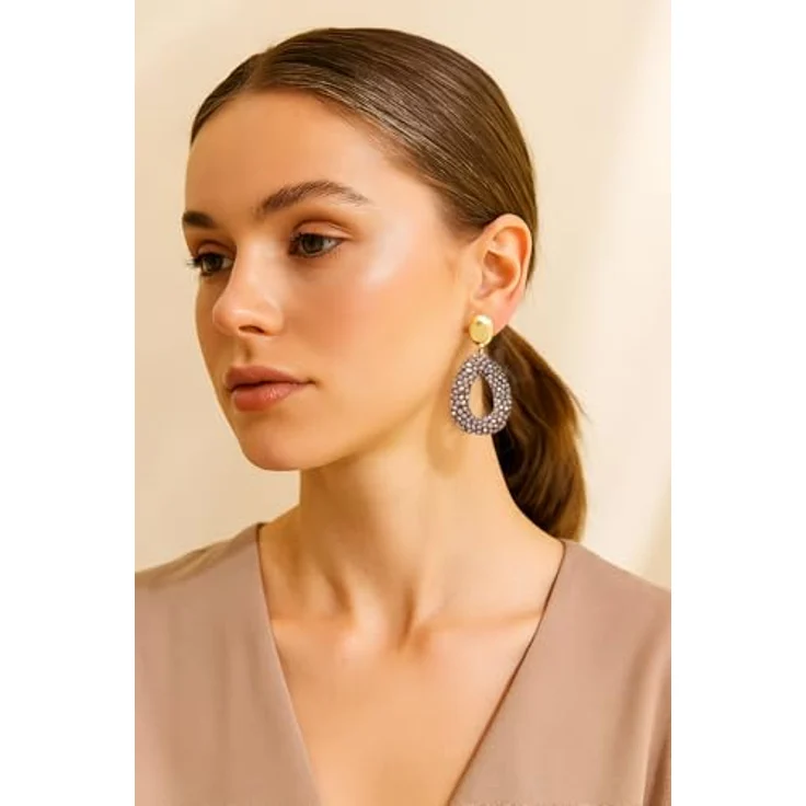 ROISE LADY Braun Boho Ohrringe, hängend mit tropfenförmigen Reisperlen, leichte und elegante Damen-Ohrringe im Bohème-Stil – Bild 5